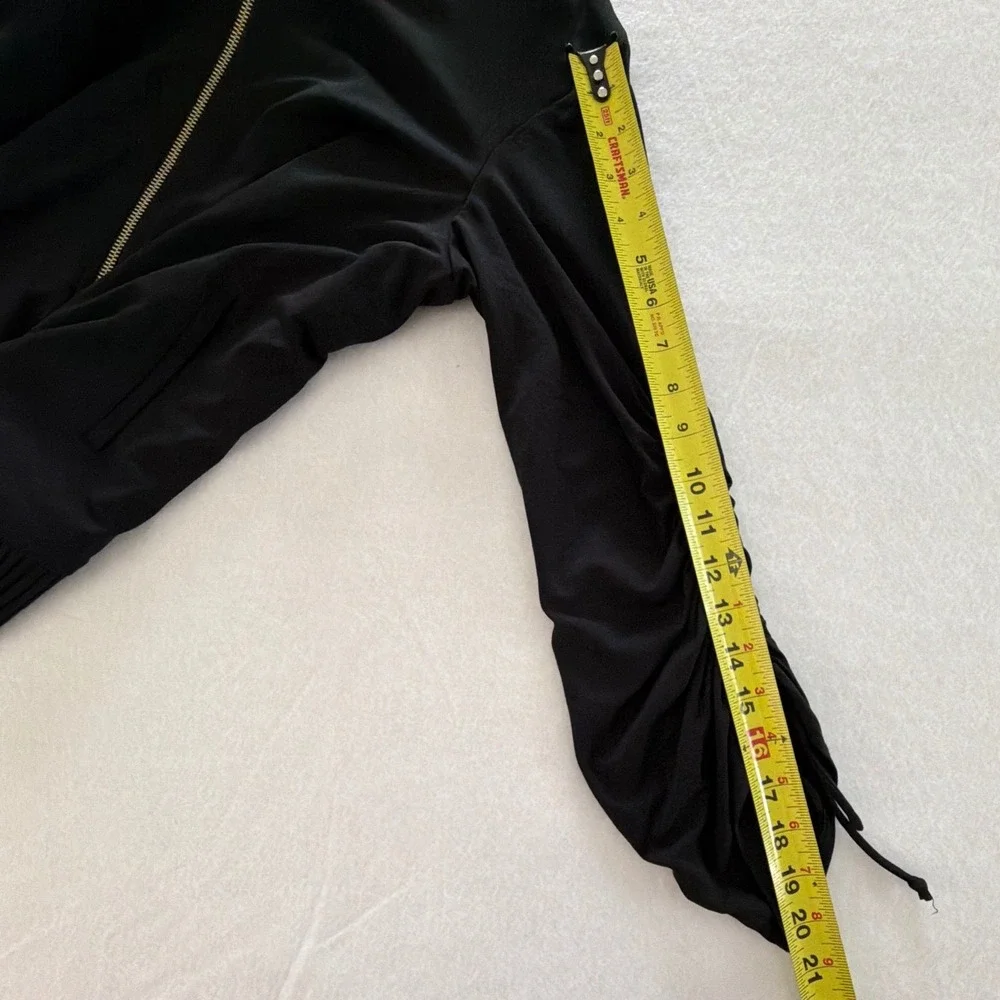 I by Iris Setlakwe Women Large Black Ruched Sleeve Full‎ Zip Bomber Jacket